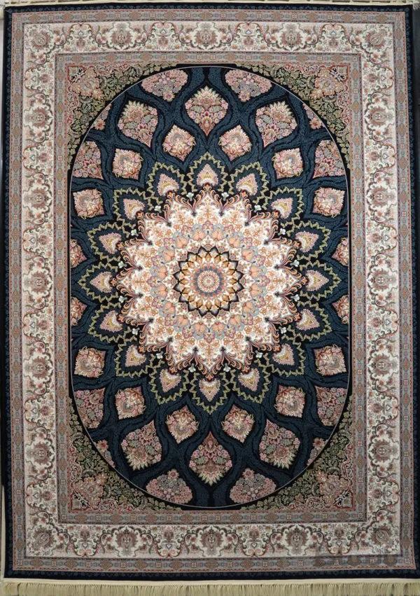 فرش کاشان گنبدی سرمه ای برجسته