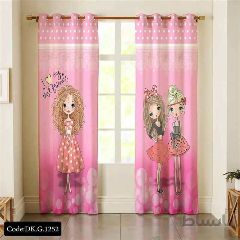 پرده پانچی (هازان و مخمل) کد DK.G.1252 طرح دخترانه دوست صمیمی