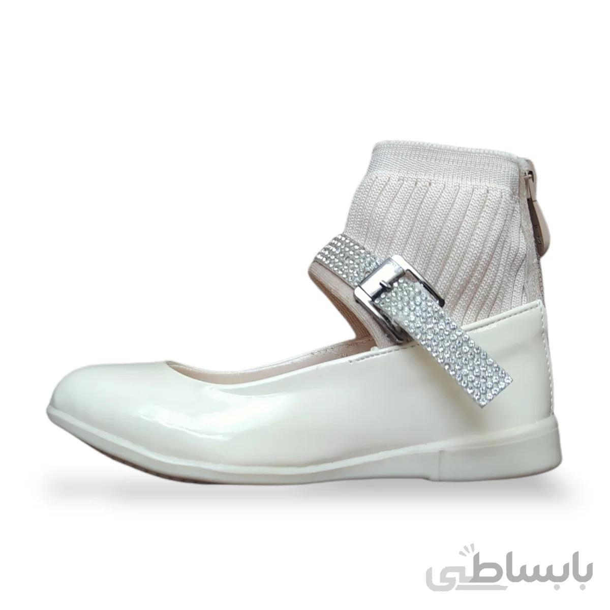 کفش دخترانه مدل مجلسی کشبافتی کرم