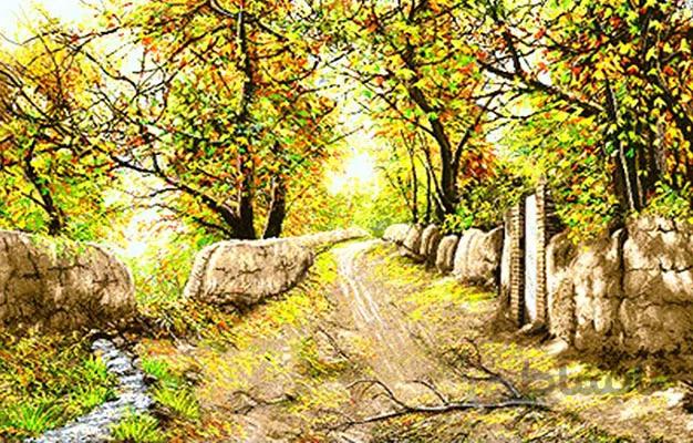 نخ و نقشه تابلو فرش کوچه باغ پاییزی کد 615