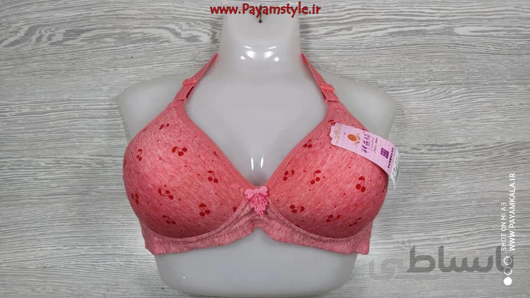 سوتین اسفنج دار بدون فنر طرح گیلاس رنگ صورتی پررنگ