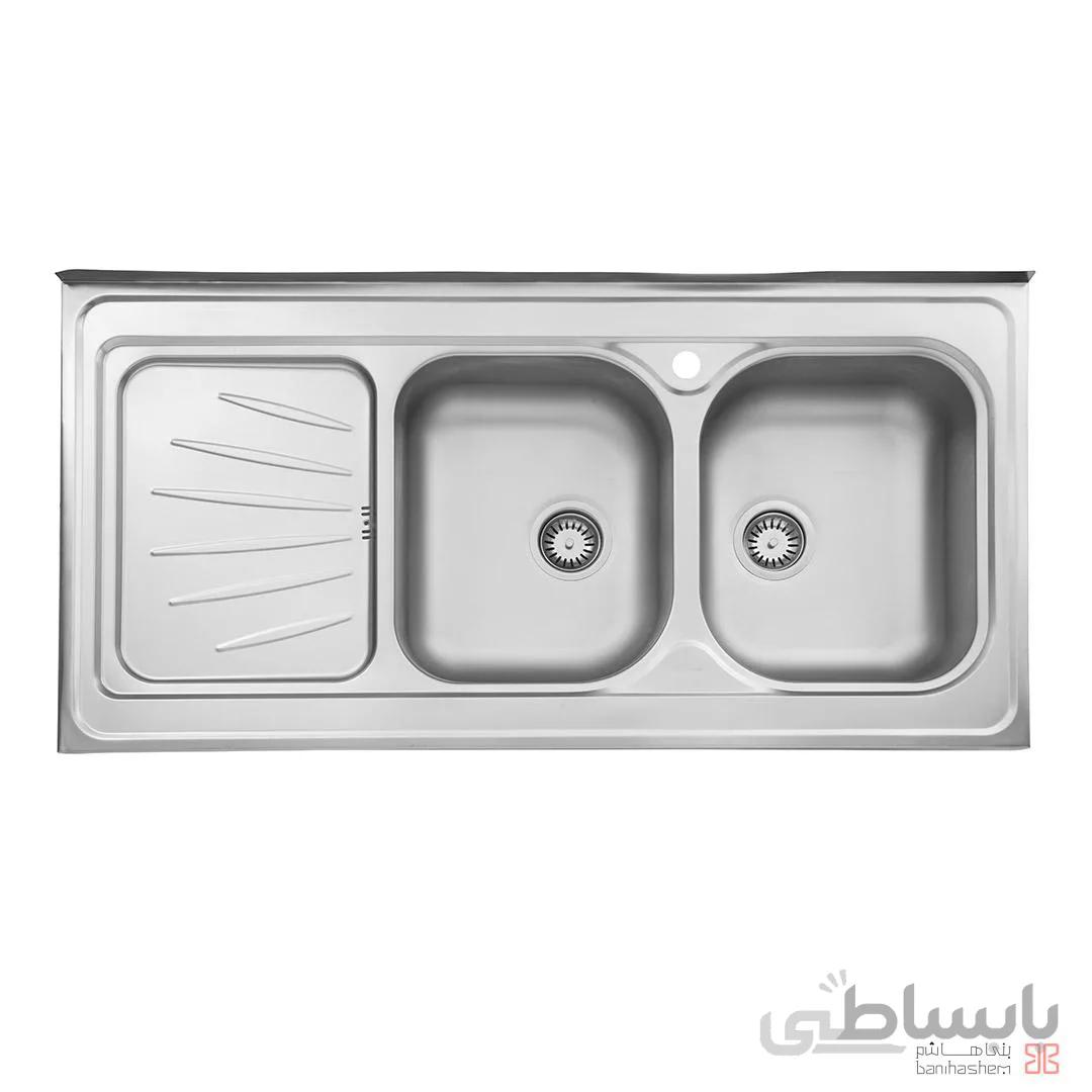 سینک استیل البرز دو لنگه نیمه فانتزی 214 روکار با سیفون راست ا steelalbroz.sink214/60