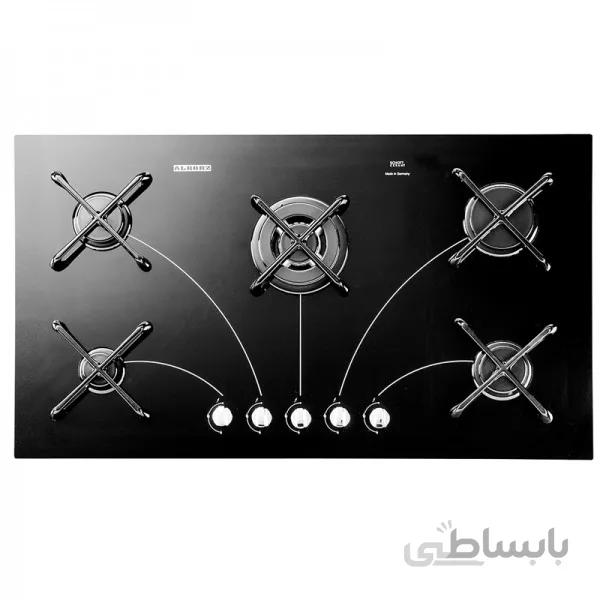 اجاق گاز پنج شعله سرامیکی استیل البرز مدل C 5902 ا ابعاد خارجی اجاق : 92X52 سانتیمتر