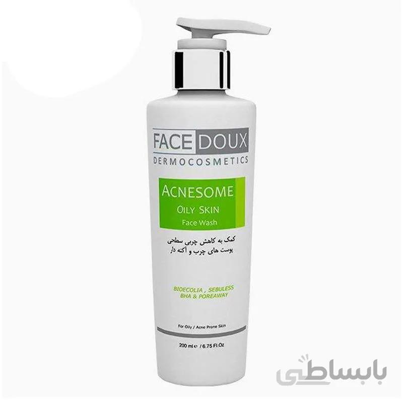 ژل شستشو صورت فیس دوکس مدل Acnesome مناسب پوست های چرب و آکنه دار حجم 200 میل ا Face Doux Acnesome Face Wash For Oily Skin 200ml