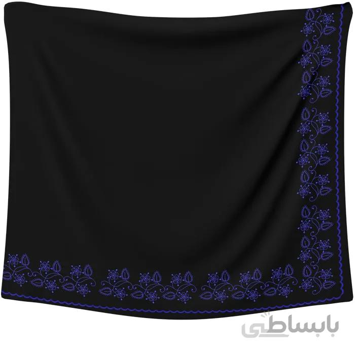 روسری حریر مشکی گلدوزی گل سرمه ای