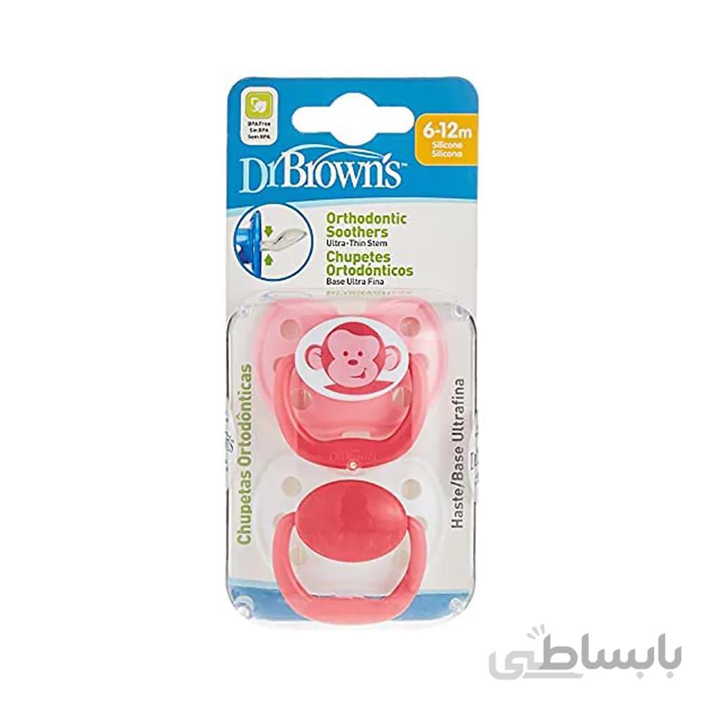 پستانک ارتودنسی +12 ماه طرح میمون دکتر براونز DR BROWNS بسته دو عددی