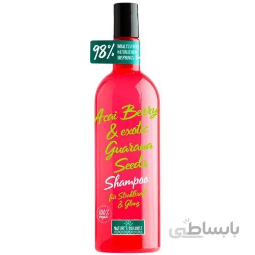 شامپو نیچرز پارادایس Natures Paradise مدل میوه آکای بری و گوارانا | براق کننده و ضد وز قوی مو، مغذی و آبرسان | ۳۷۵ میل ا Nature’s Paradise Shampoo Strahlkraft und Glanz Acai Berry & Guarana, 375 ml