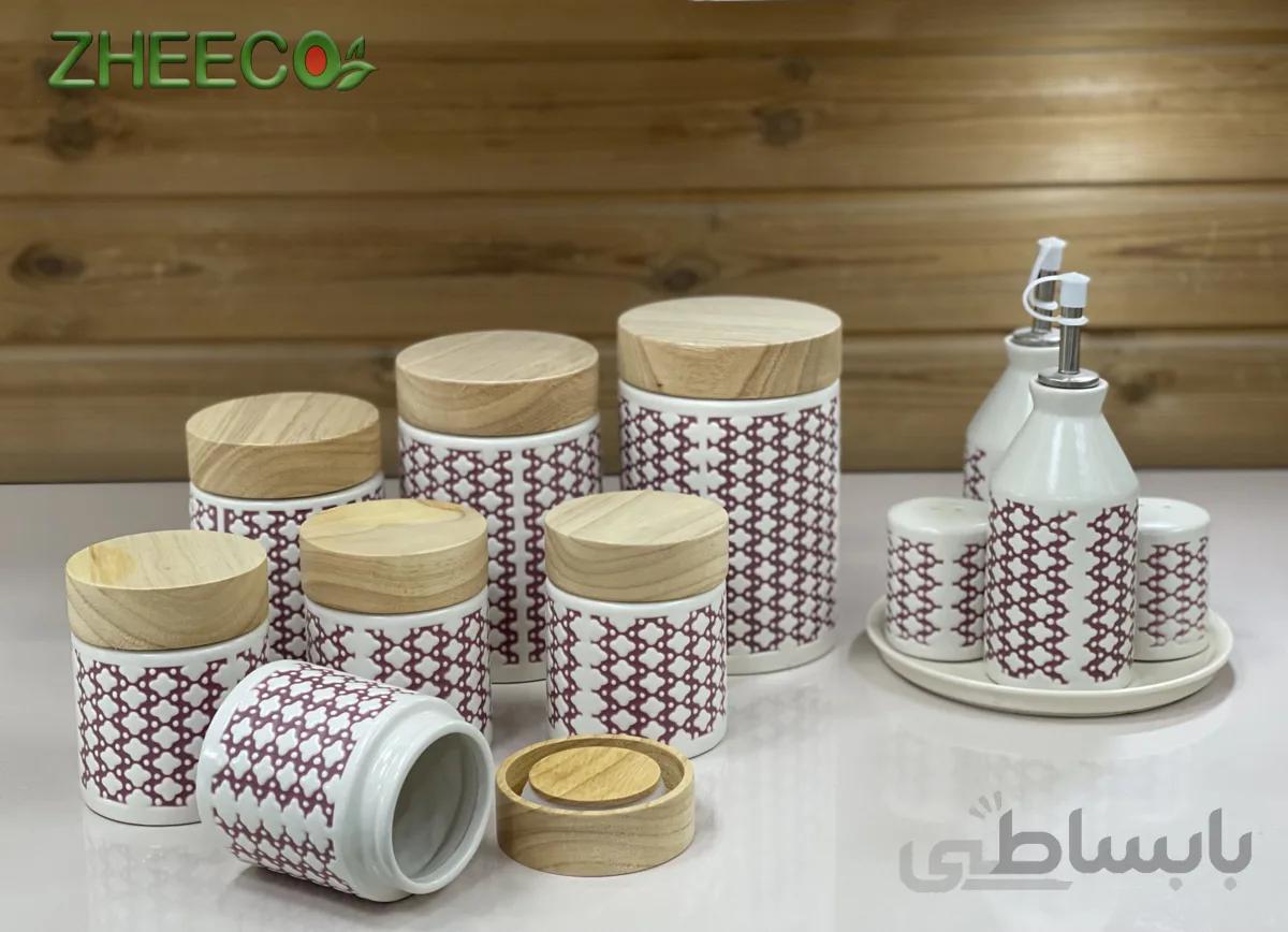 ست کامل جا ادویه ۱۲ تکه صورتی سفید