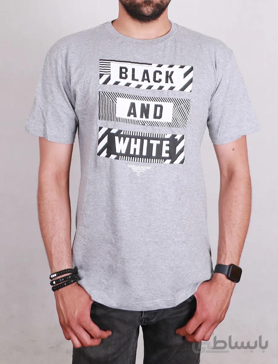 تیشرت یقه گرد مردانه طوسی مدل Black and White
