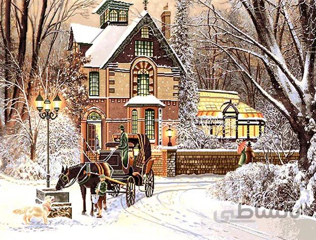 نخ و نقشه آماده طرح منظره زمستانی کد 1285