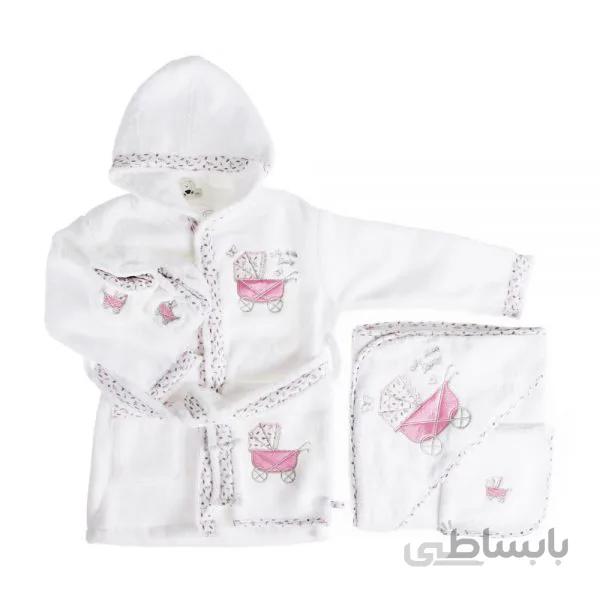 ست حوله نوزادی 5 تکه طرح کالسکه صورتی بیبی فورلایف Baby4life