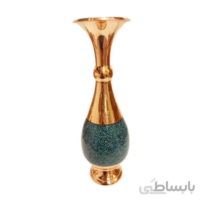 گلدان صراحی مس و فیروزه کوب برند آقاجانی