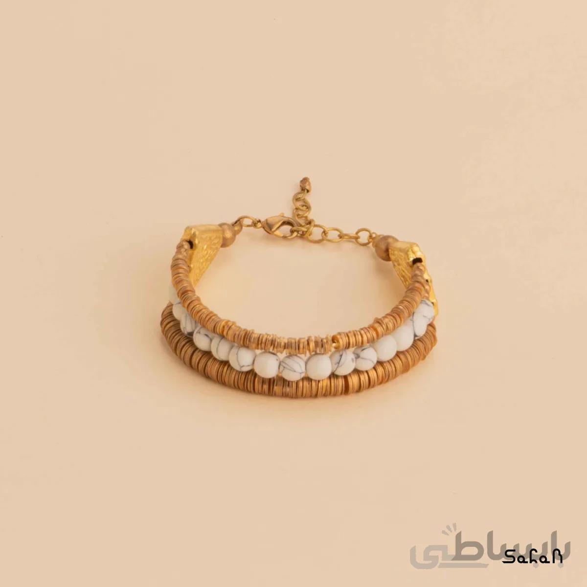 دستبند 3 رج مهره سنگ