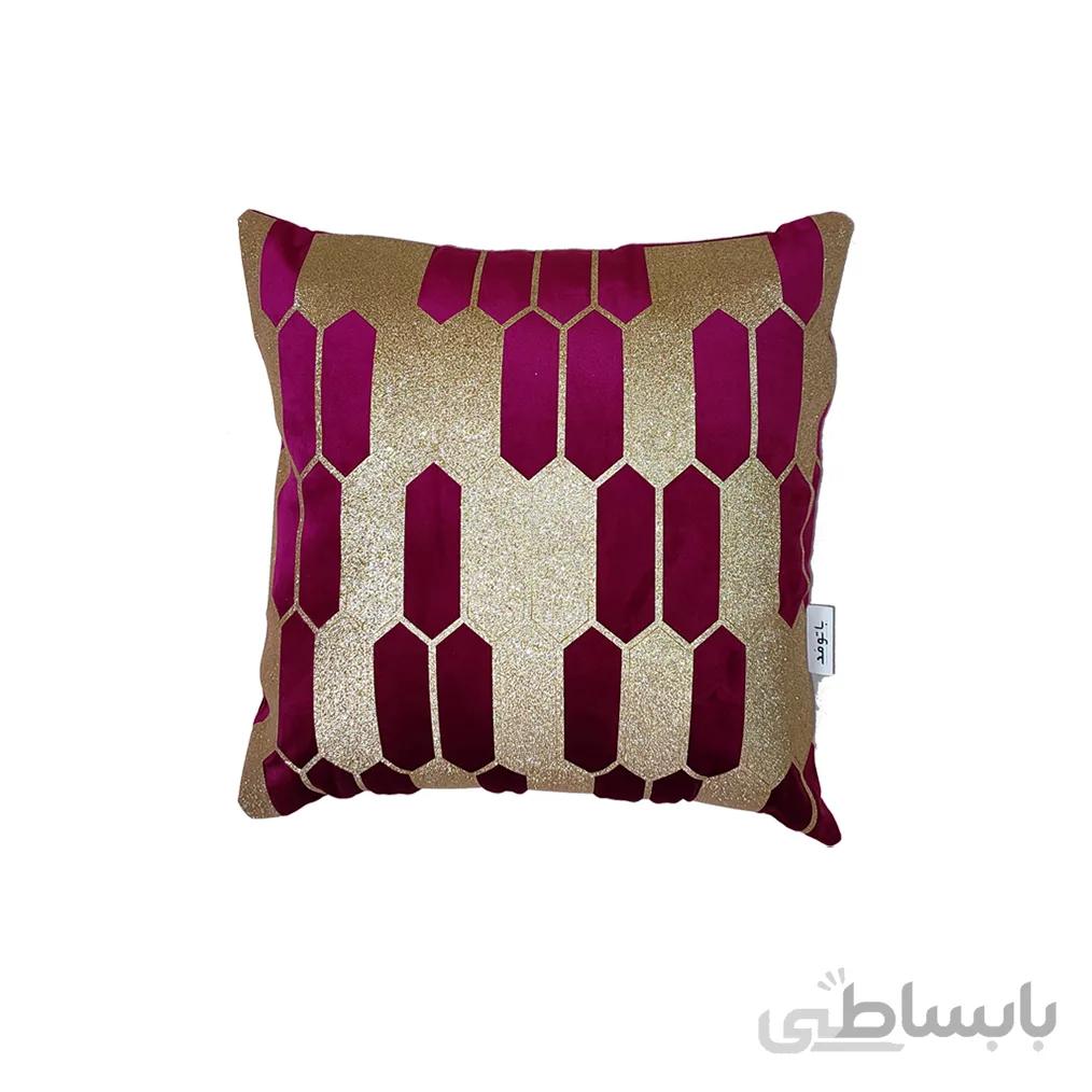 کوسن ترکیبی چرم و مخمل مدل کندو رنگ زرشکی