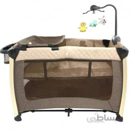 تخت و پارک نوزاد سبددار بیبی فور لایف قهوه ای Baby4life