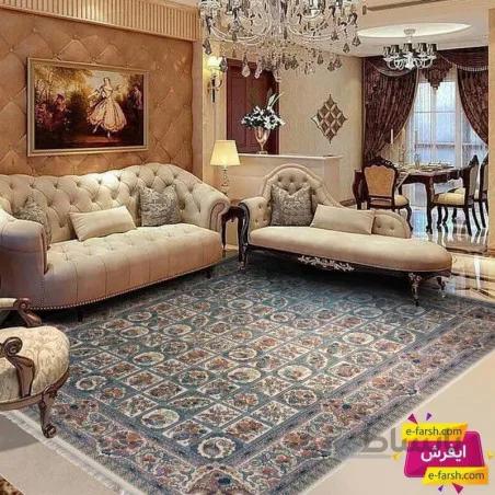 فرش ماشینی نگین مشهد طرح 1212 کرم گل برجسته