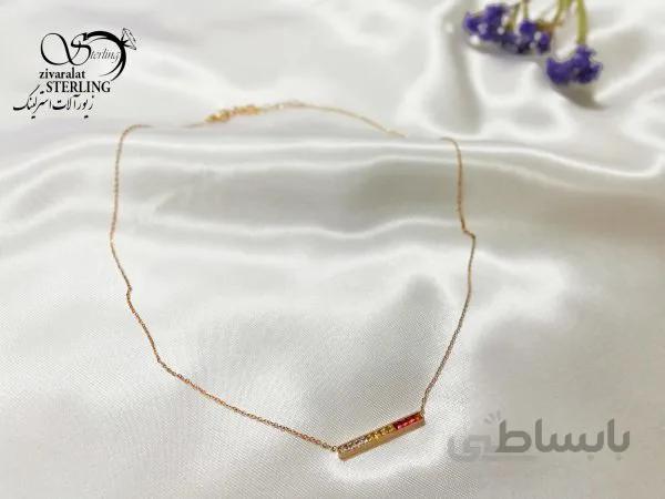 گردنبند زنانه مربع نگین رنگی