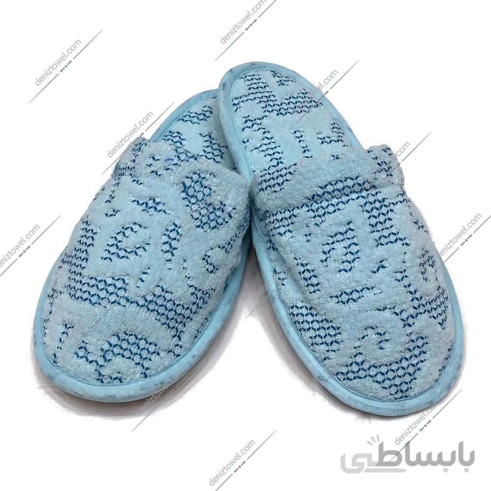 دمپایی حوله بهار فیروزه ای طرحدار