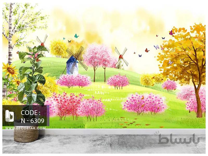 پوستر طبیعت طرح نقاشی مزرعه طلایی کد N-6309
