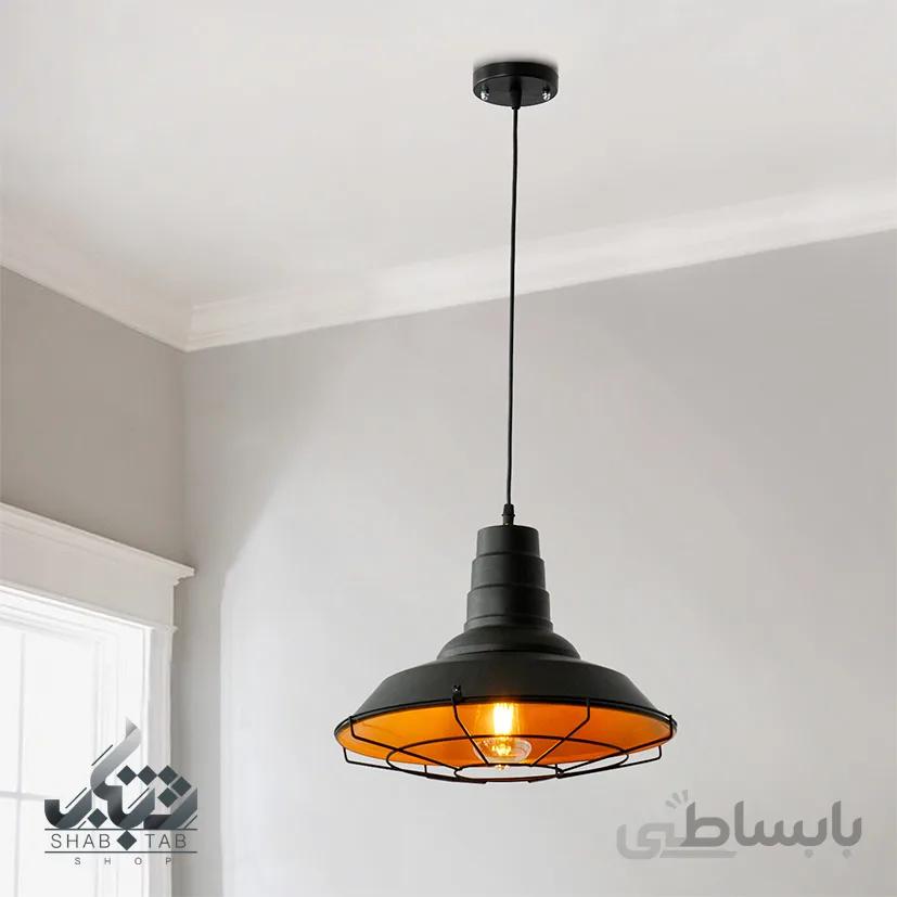 لوستر آویز مدرن مشکی طلا مدل کلاه تور