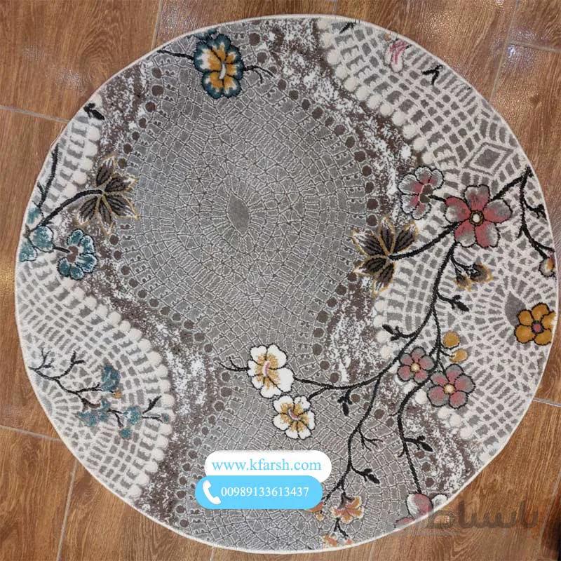 فرش گرد فانتزی با گلهای صورتی