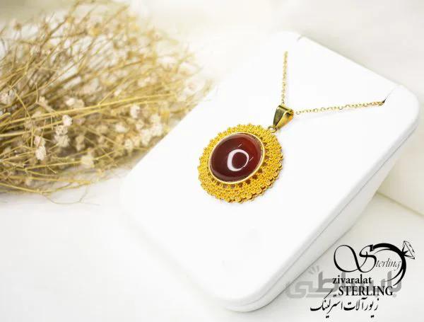 گردنبند زنانه طرح طلا با سنگ عقیق کد 5638