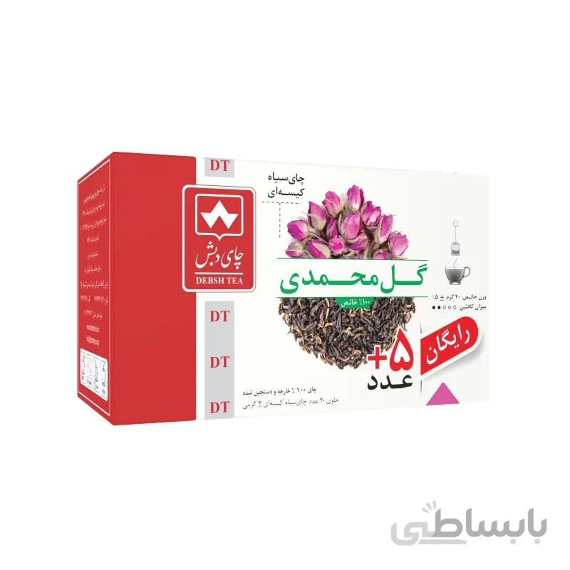 چای سیاه کیسه ای با گل محمدی دبش بسته 25 عددی
