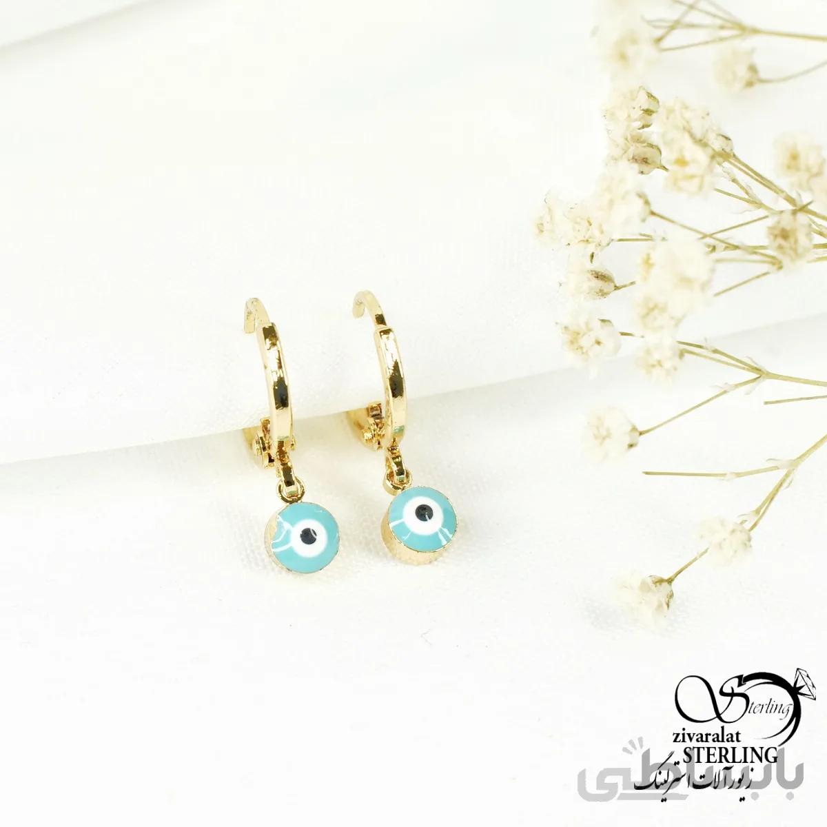 گوشواره زنانه طرح چشم نظر آبی کمرنگ