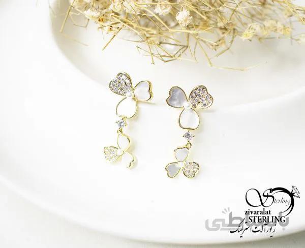 گوشواره آویز طرح دو گل متصل