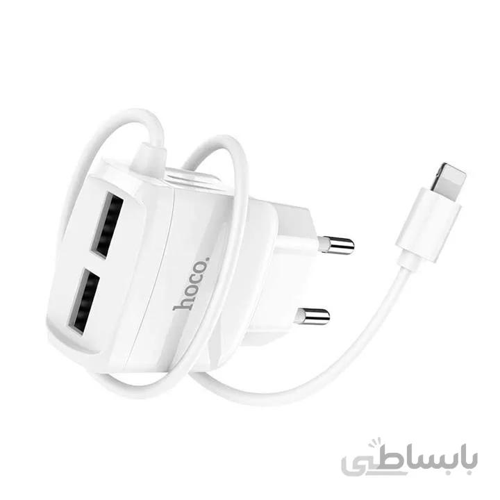 شارژر دیواری دو پورت Hoco مدل C59A خروجی 2.1 آمپر همراه با کابل آیفونی