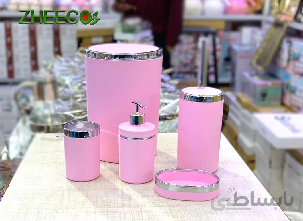 ست سرویس بهداشتی ۵ تکه اکرولیک صورتی نقره ای