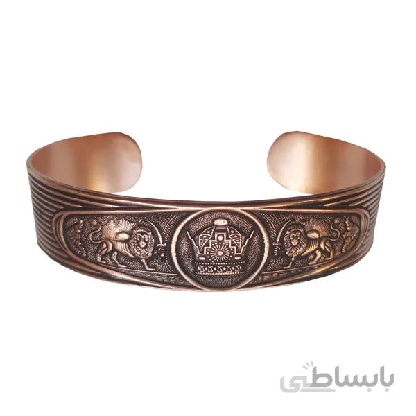 دستبند مسی پهن با طرح شیر و تاج کد jw101