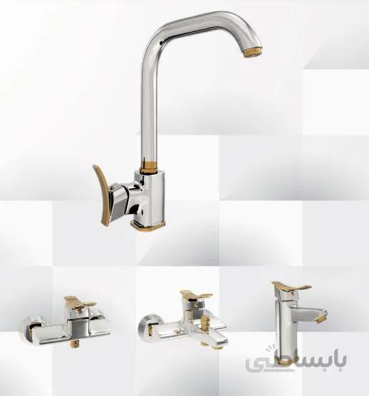 ست شیرآلات کروم طلایی مدل آدرینا برند شیر زرین