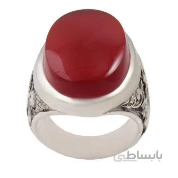 انگشتر نقره مردانه مدل عقیق سرخ رکاب قلم زنی برجسته کد AM_1862