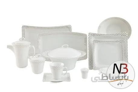 سرویس چینی زرین 12 نفره کامل اسپاتی پلاتینی الیسه (97 پارچه) ا Zarin Iran Vinci-Elise Spotty-Platinium 97 Pieces Porcelain Dinnerware Set