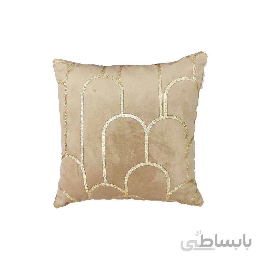 کوسن ترکیبی چرم و مخمل مدل کیان رنگ کرم