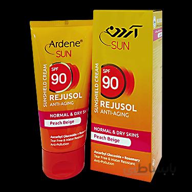 کرم ضد آفتاب SPF90 ضد چروک پوست معمولی و خشک رنگی بژ هلویی 50 گرم آردن