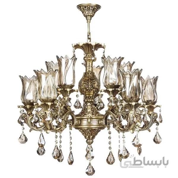 لوستر دایکاست ۱۰ شعله چشمه نور مدل M3415/5+5-A آنتیک