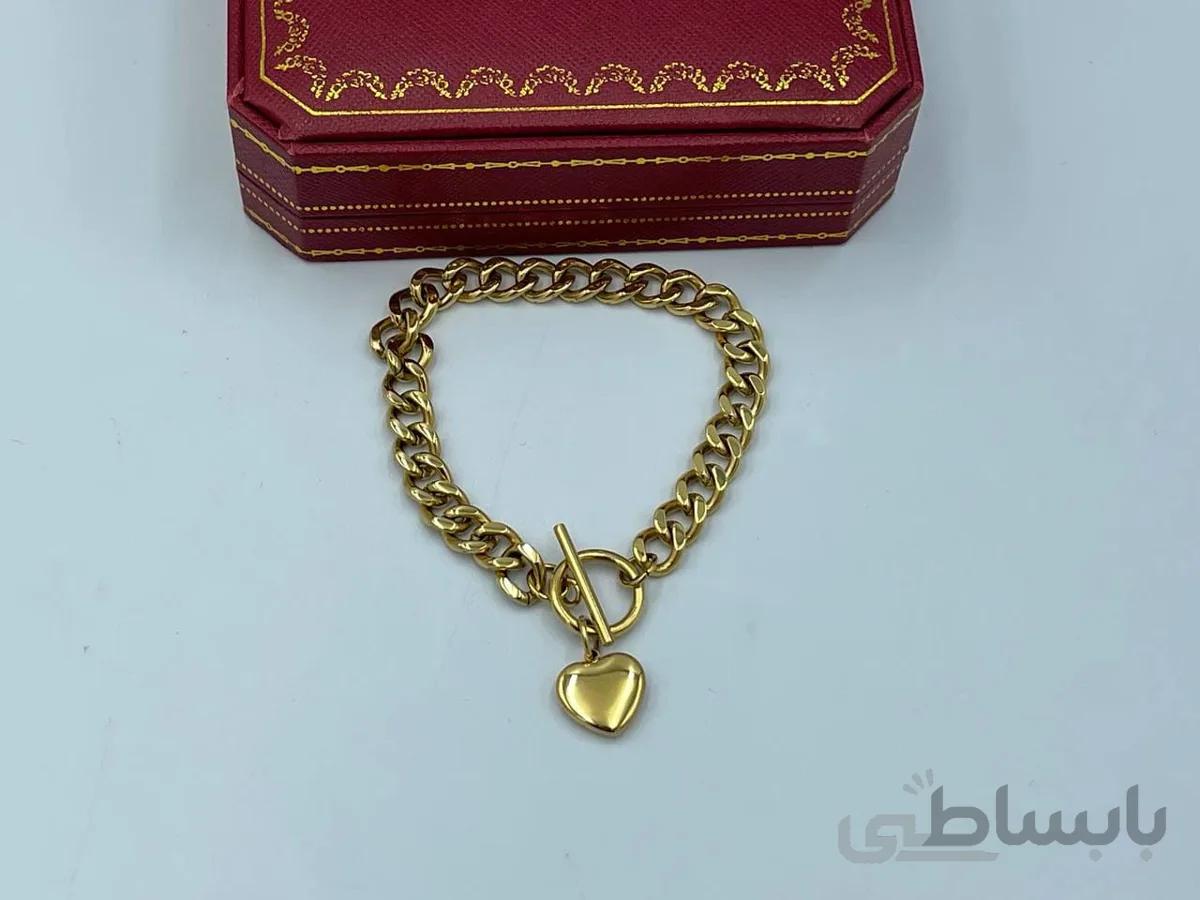 دستبند کارتیر با آویز قلب ساده و قفل T