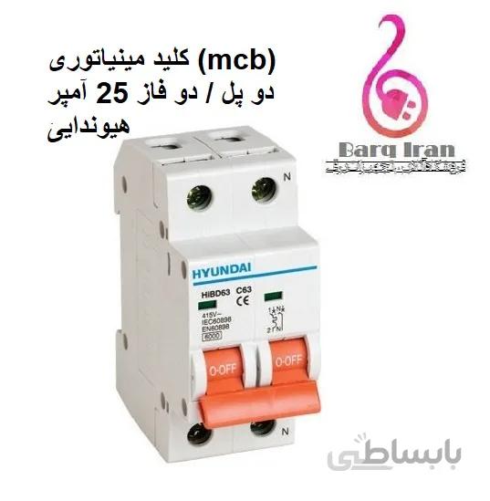 کلید مینیاتوری (mcb) دو پل / دو فاز ۲۵ آمپر هیوندایی