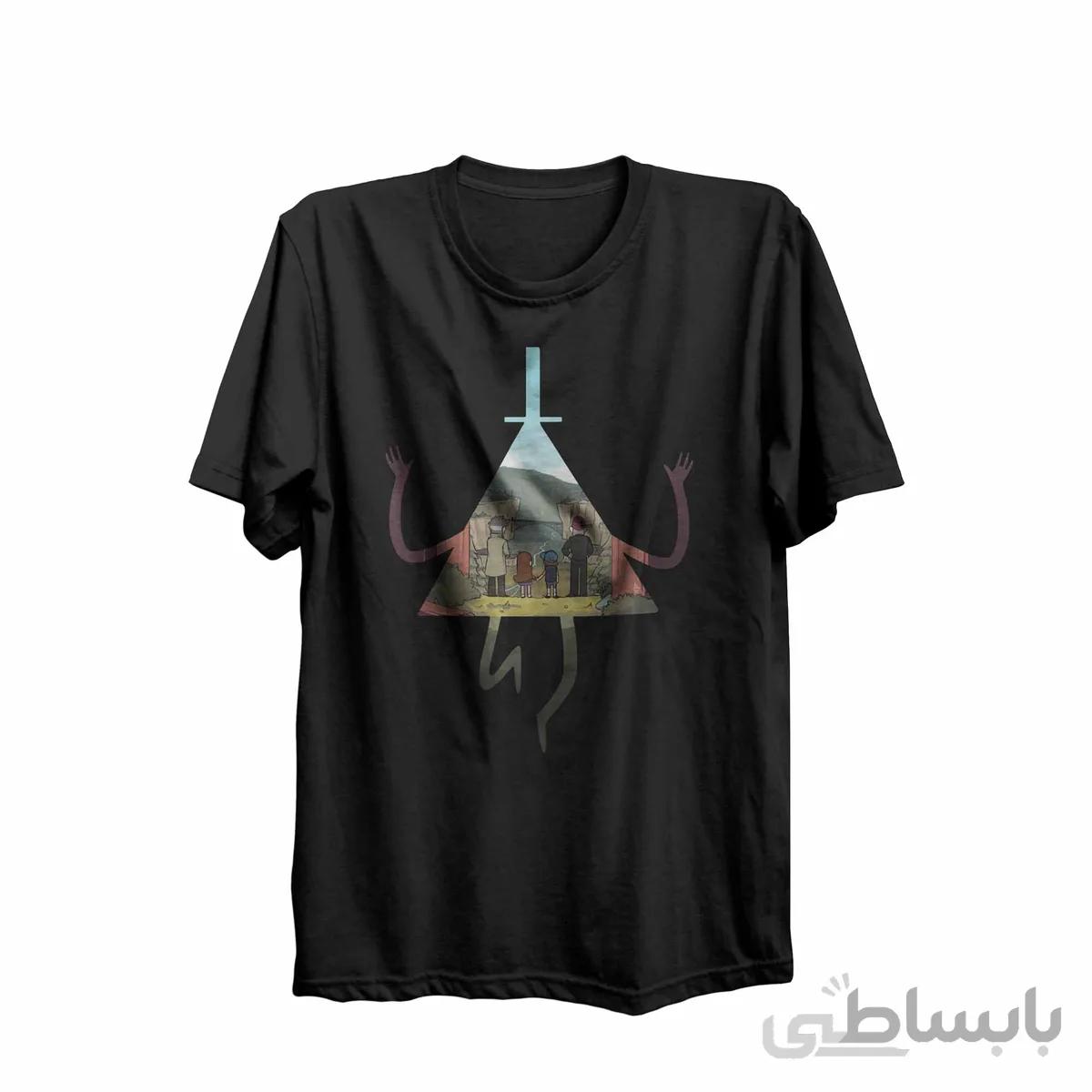 تیشرت یقه گرد مشکی طرح انیمیشن ابشار جاذبه gravity falls