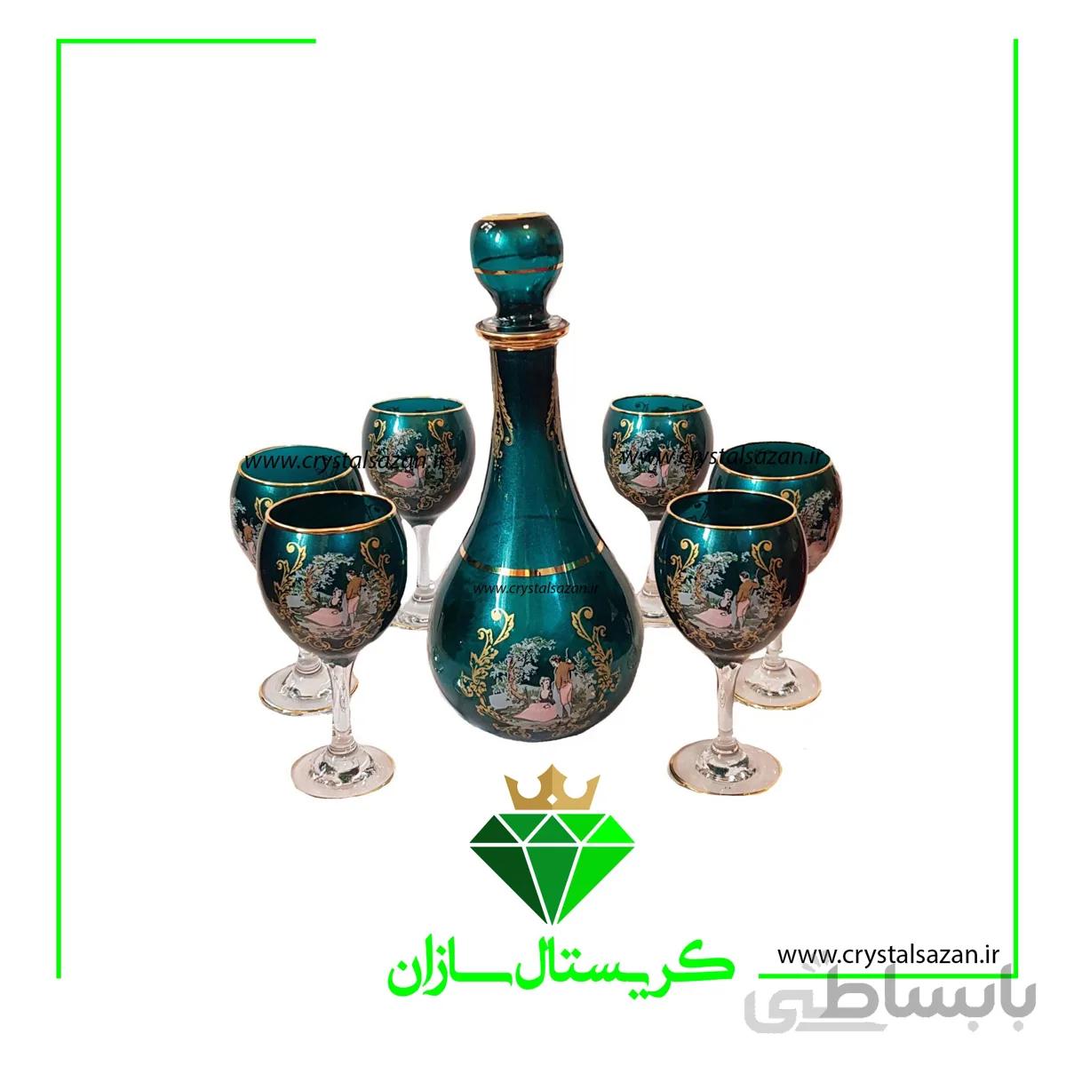 تنگ و جام مدل پیزا طرح رومنس رنگ سبز متالیک کریستال سازان کد J1235