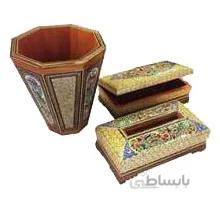 ست سطل و جعبه دستمال کاغذی و جاکاردی خاتم کاری کد LN-9