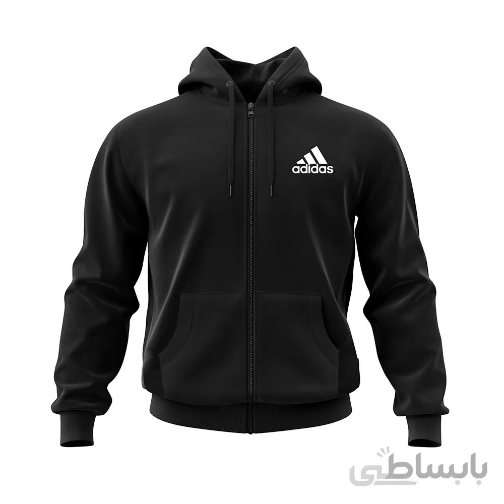 سویشرت زیپدار مشکی پنبه ای آدیداس