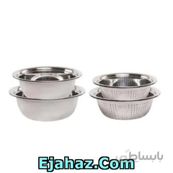 آبکش و لگن استیل 4 پارچه یونیک لبه دار سایز 20 و 24