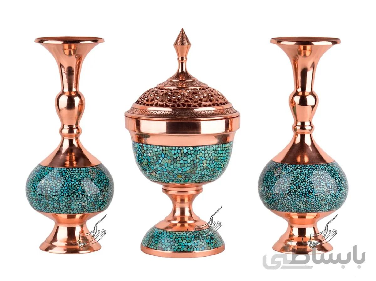 ست گلدان شلغمی و شکلات خوری شبکه بری فیروزه کوبی