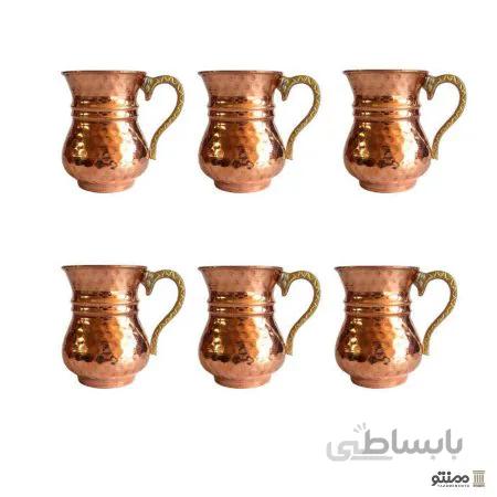لیوان مسی دسته دار 6 عددی مدل کمر باریک
