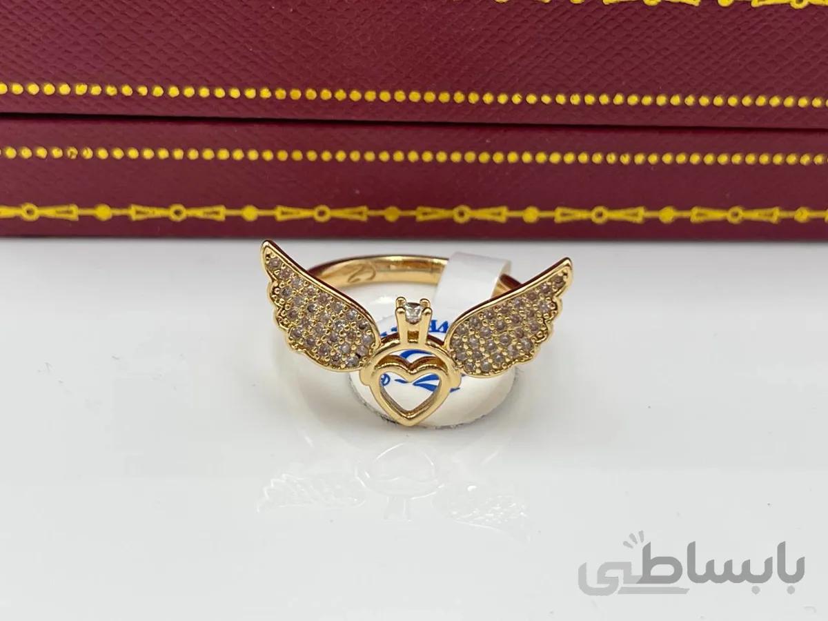 انگشتر بال فرشته و قلب نگین کاری