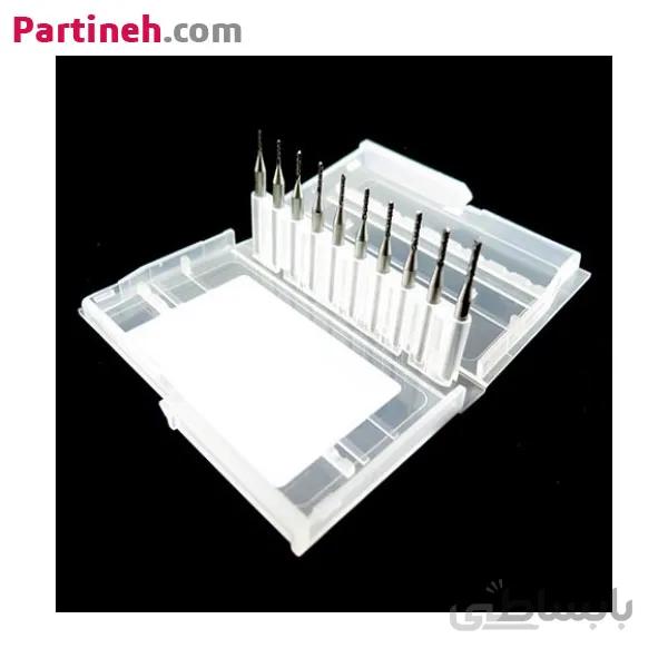 مجموعه 10 عددی فرز انگشتی مینیاتوری سایز 0.8 تا 1.8 قطر بدنه 3.175mm ا Partineh.com