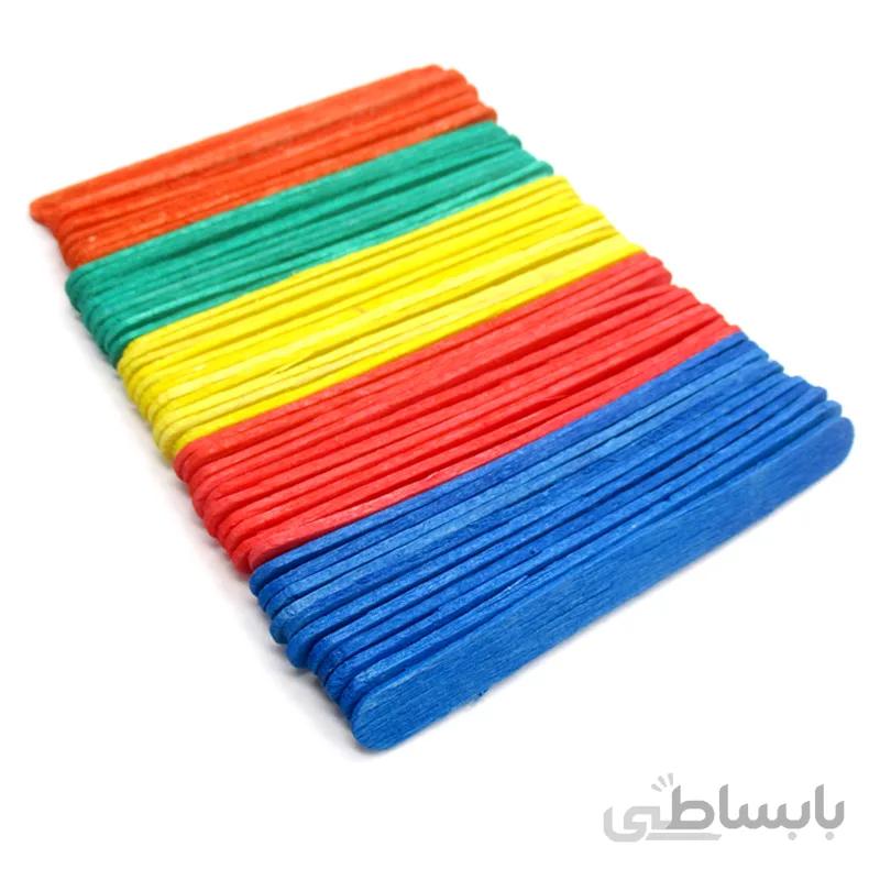 چوب بستنی خانه سازی رنگی طول 11.5 سانتیمتر عرض 10 میلیمتر بسته 52 عددی
